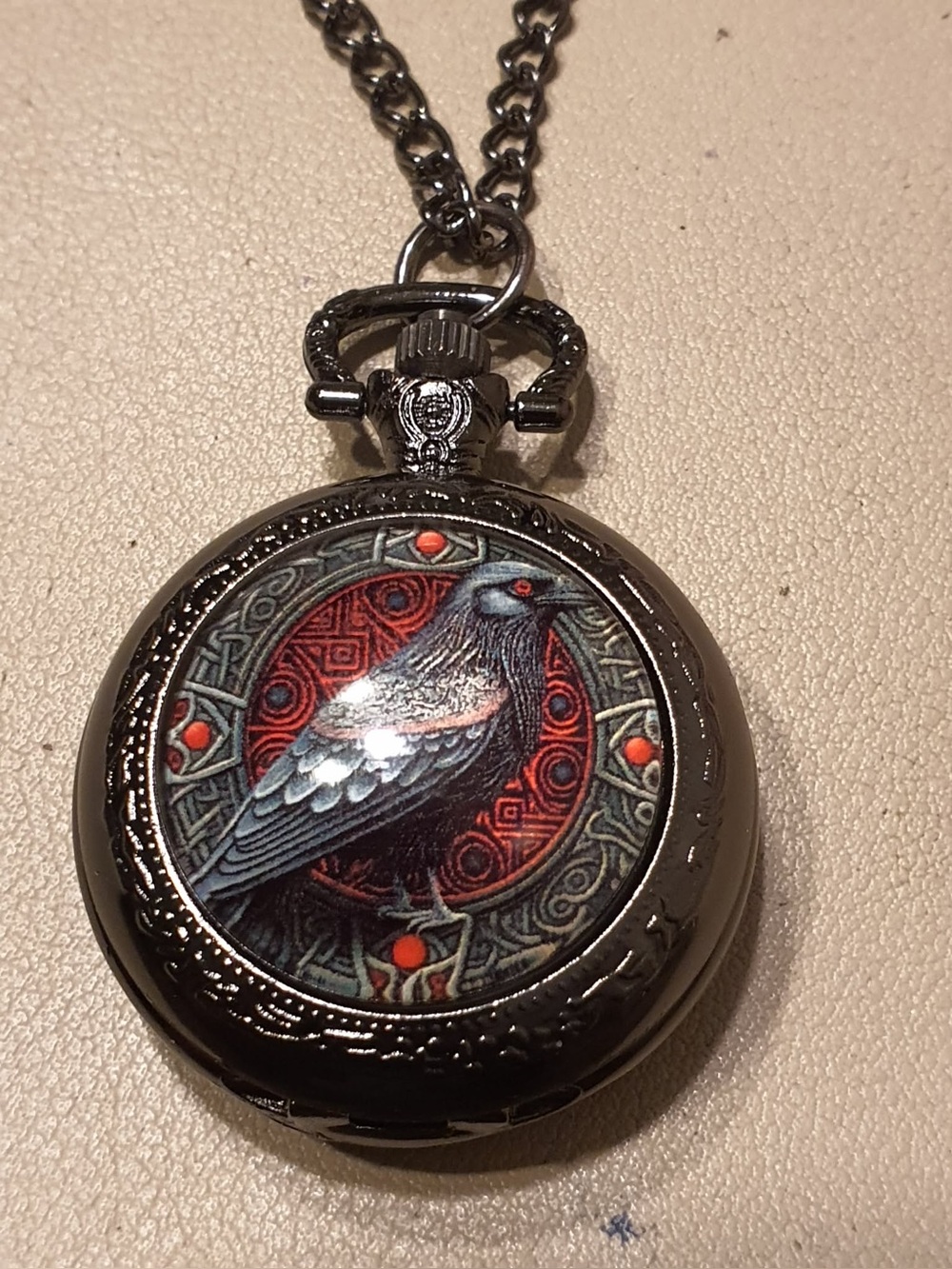 🦋10/$20🦋 Gothic Black Raven Pocket Watch Women's Pendant w/Necklace